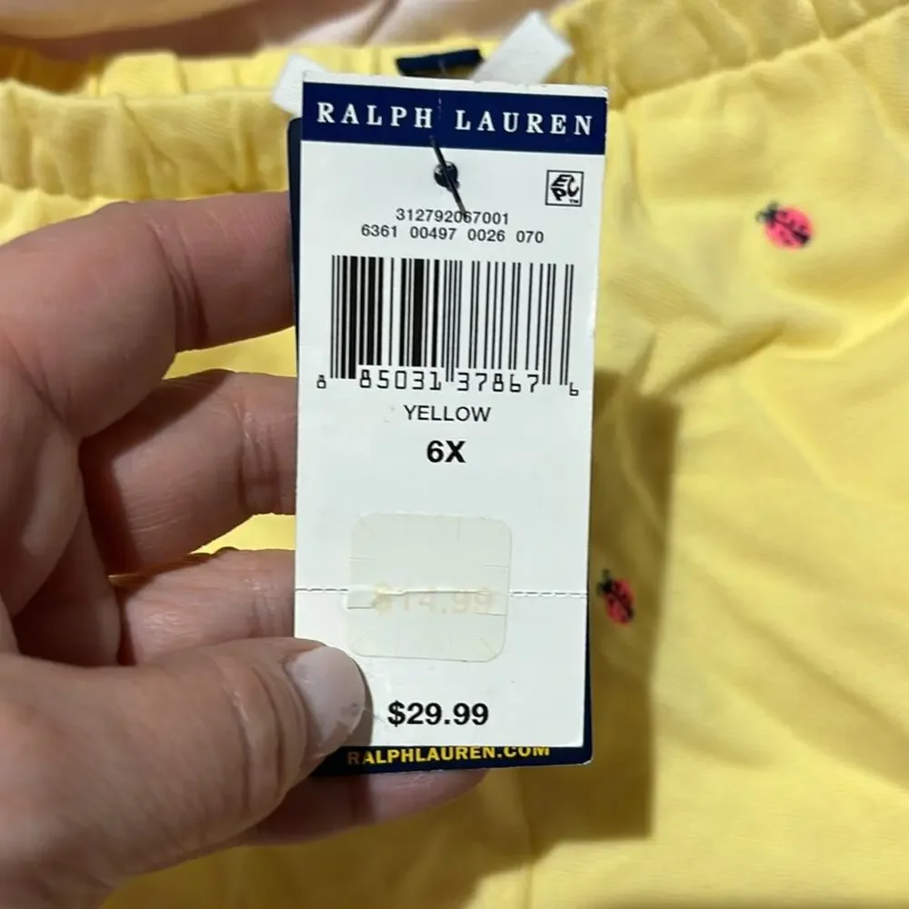 Ralph Lauren 6x Yellow Shorts with Ladybug Embroidery stretch elastic waste nwt